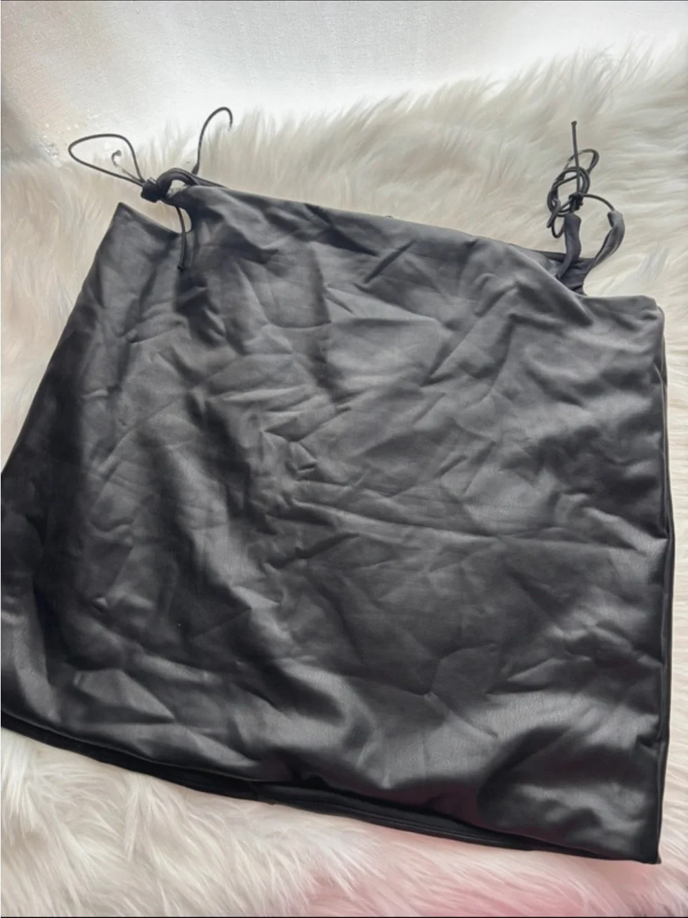 Black Faux Leather skirt with Ties on sides